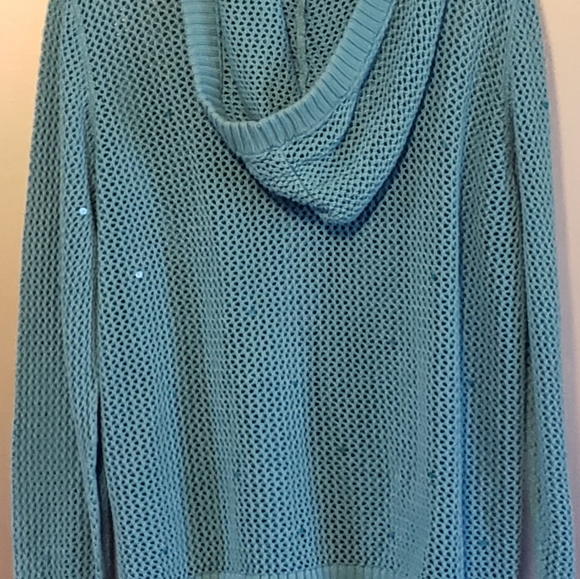 WOMANS TURQUOISE QUACKER FACTORY ZIP COVER UP SWEATER W/ SEQUINS.SIZE L - Picture 2 of 7
